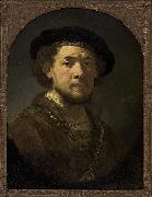 REMBRANDT Harmenszoon van Rijn, Bust of a man wearing a cap and a gold chain.
